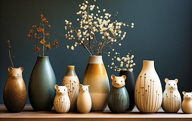 petits vases à souris en bois