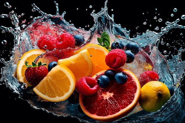 Un peu d'eau avec des fruits et des baies