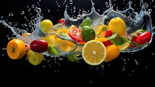 Un peu d'eau avec des fruits et légumes