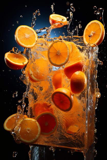 un peu d'eau avec des oranges et des tomates