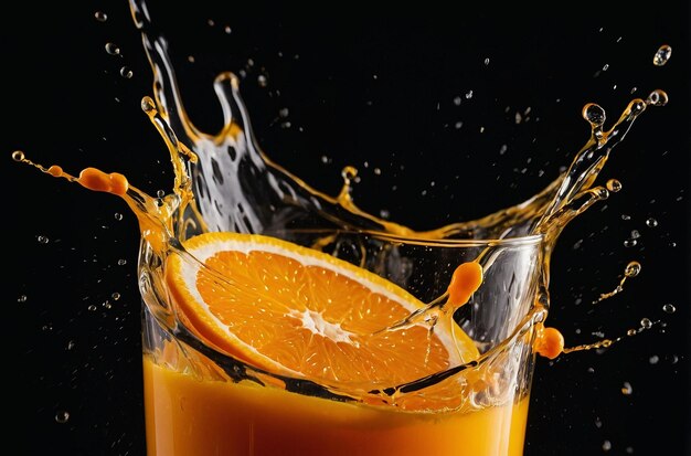 Un peu de jus d'orange sur un fond noir.