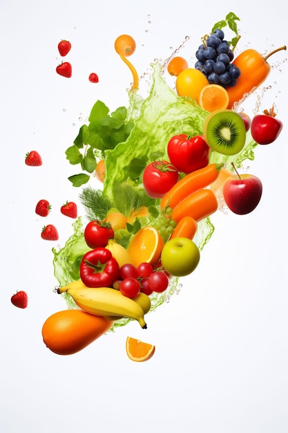 Photo un peu de liquide vert et des fruits et légumes