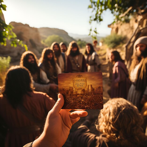 Un peuple médiéval célébrant une carte de visite Harvest H avec une conception de séance photo créative