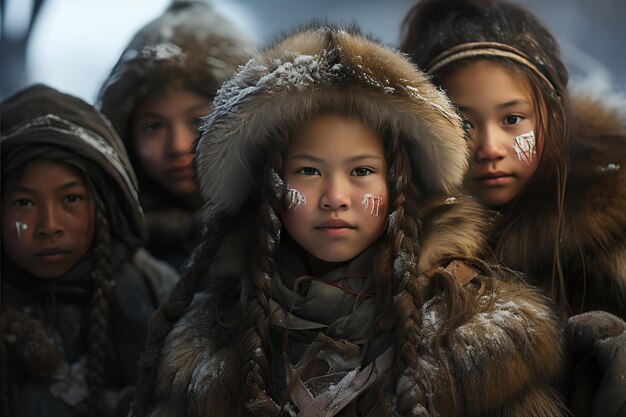 Photo le peuple nenets les éleveurs nomades de rennes de sibérie la toundra arctiquegénérée avec l'ia