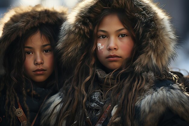 Photo le peuple nenets les éleveurs nomades de rennes de sibérie la toundra arctiquegénérée avec l'ia