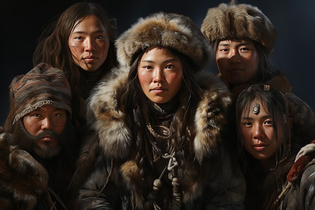 Photo le peuple nenets les éleveurs nomades de rennes de sibérie la toundra arctiquegénérée avec l'ia