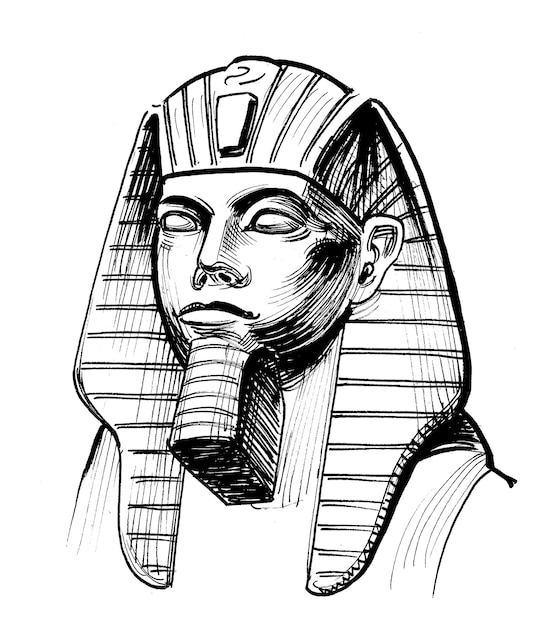 Pharaon égyptien Dessin noir et blanc à l'encre