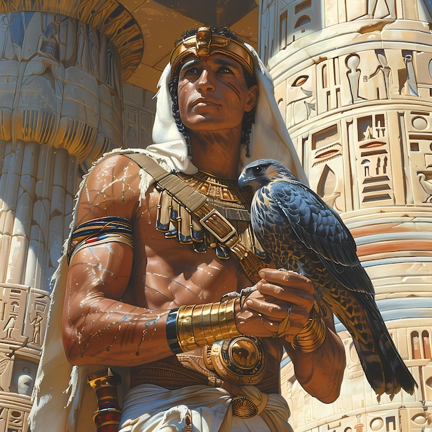 Le pharaon égyptien avec le faucon