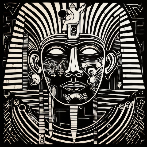 Pharaon illustration en noir et blanc générée par l'IA Image