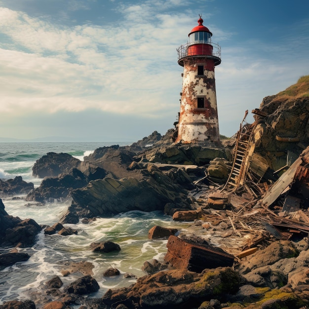 Phare abandonné sur une côte rocheuse