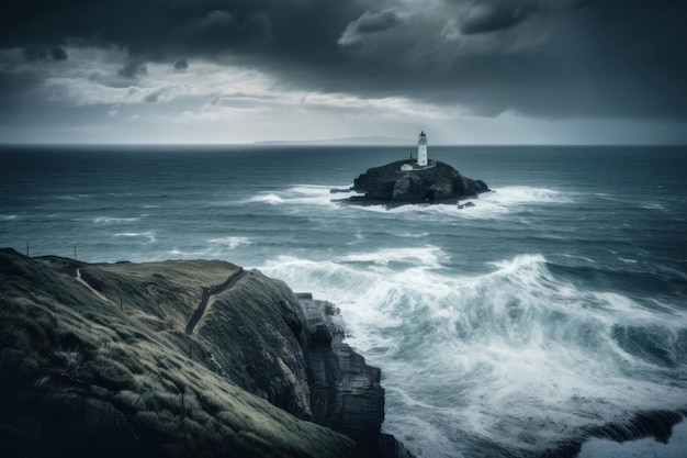 Un phare au sommet d'une falaise à côté de l'océan Image AI générative