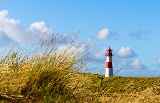 Photo phare sur le champ contre le ciel