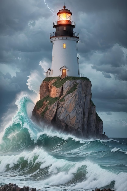 Phare dans la mer agitée