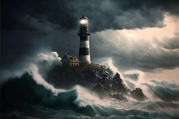 Phare dans la tempête. illustration 3d