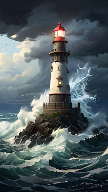 Photo un phare dans la tempête