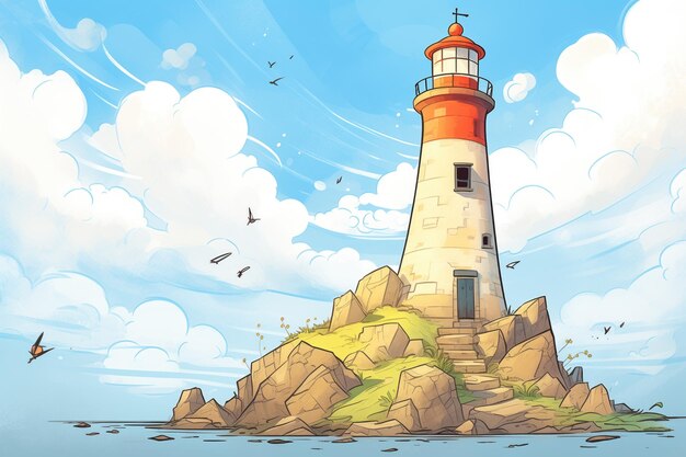 Photo un phare debout seul sur un affleurement rocheux illustration de style magazine