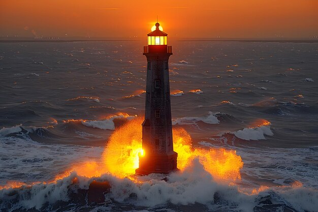 Le phare englouti par les flammes dans l'océan