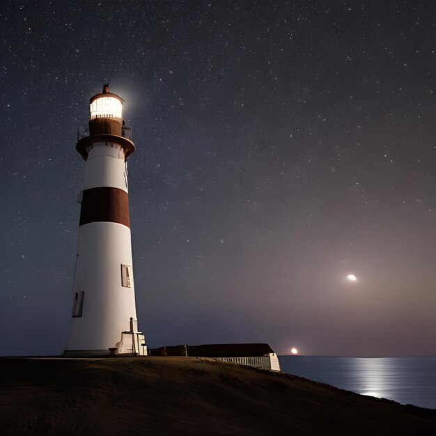 Photo un phare est assis sur une falaise avec une lune en arrière-plan