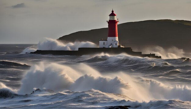 Photo un phare est dans l'eau et a un phare sur le côté