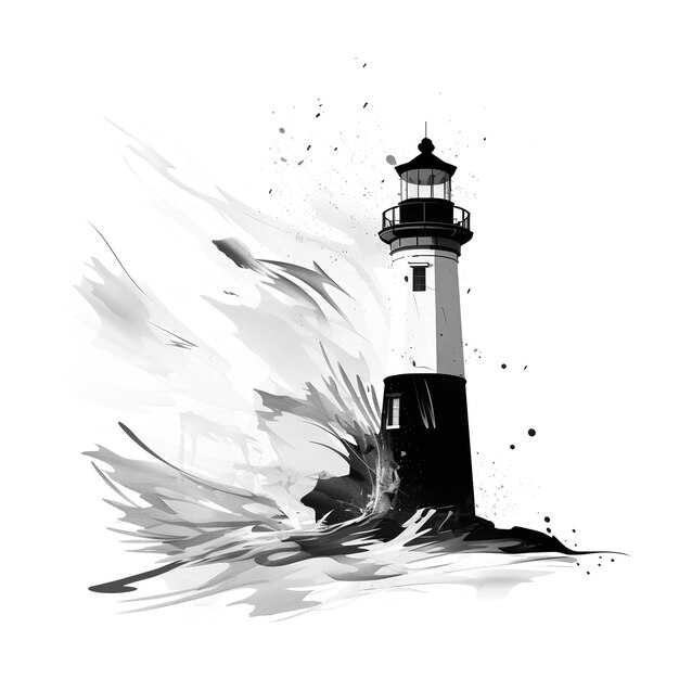 Un phare est dans l'eau avec un tourbillon de peinture