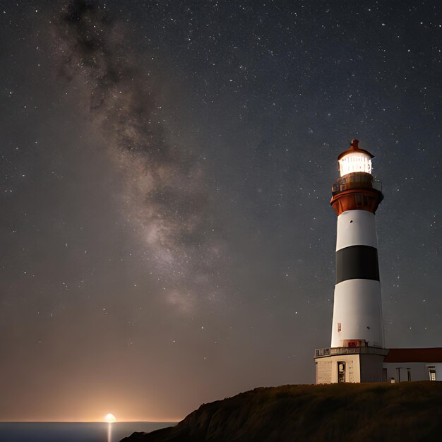 Photo un phare est éclairé la nuit avec les étoiles dans le ciel