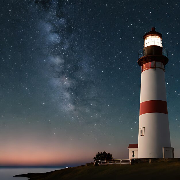 Photo un phare est éclairé la nuit avec les étoiles dans le ciel