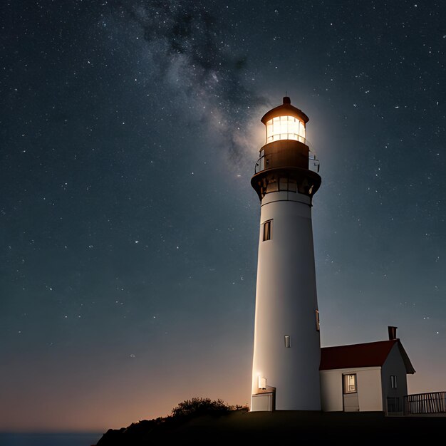 Photo un phare est éclairé la nuit avec les étoiles dans le ciel