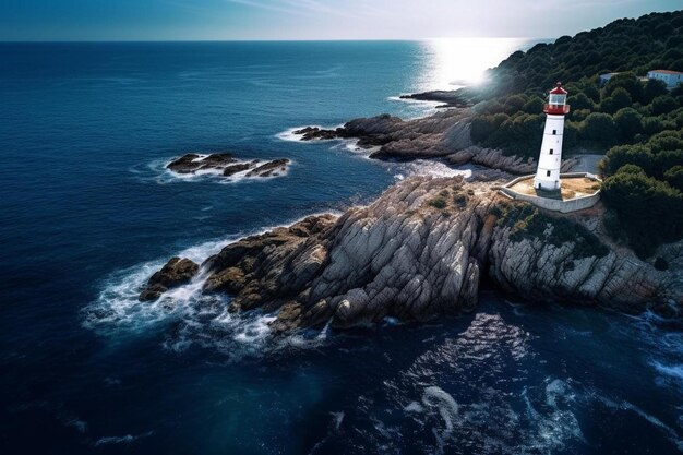 Un phare est sur une falaise surplombant l'océan.