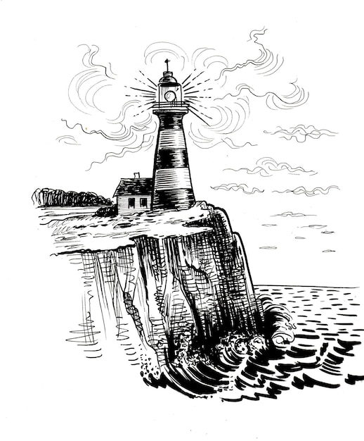 Un phare sur une falaise avec un phare dessus.