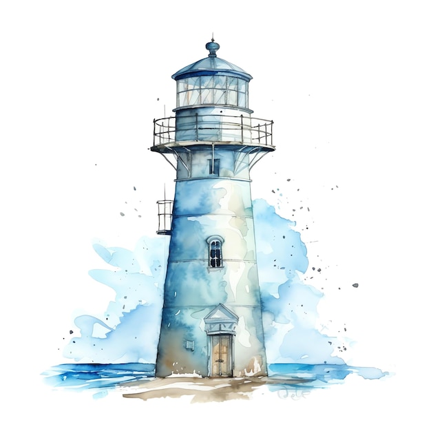 Phare marin illustration aquarelle animaux marins clipart