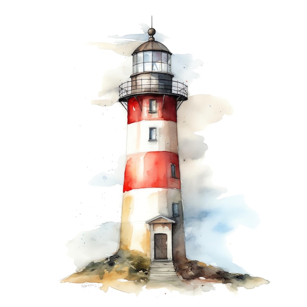 Phare marin illustration aquarelle animaux marins clipart