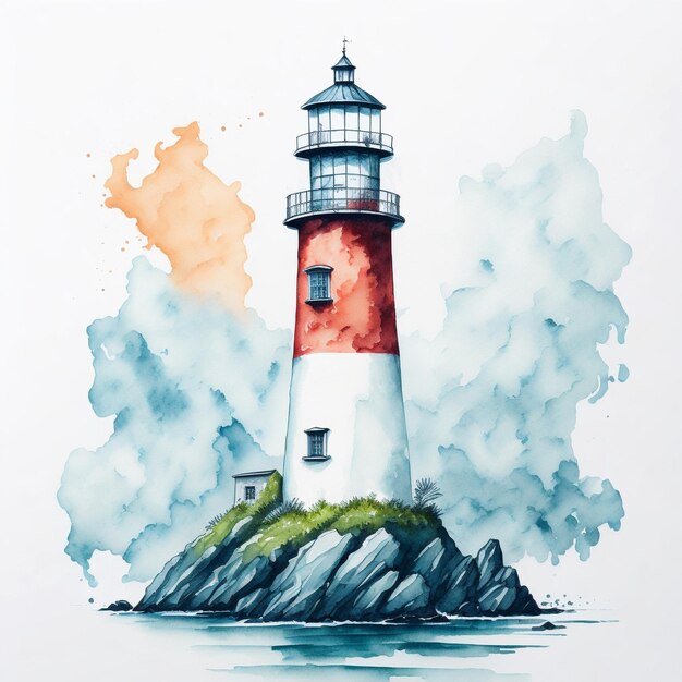 le phare à la mer illustration à l'aquarelle