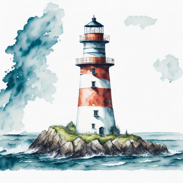 le phare à la mer illustration à l'aquarelle