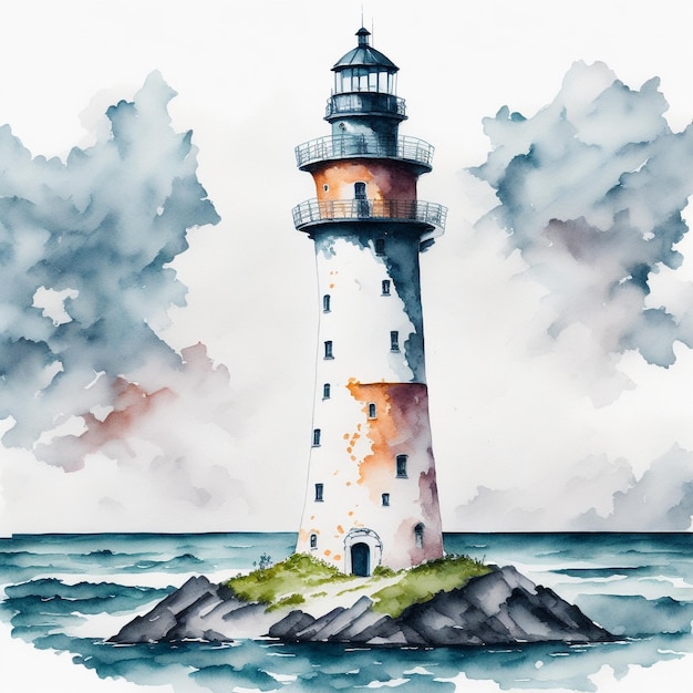 le phare à la mer illustration à l'aquarelle