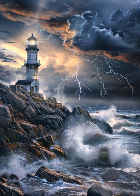 Phare sur la mer sous le ciel