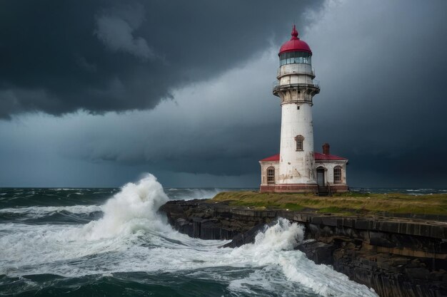 Un phare sur les mers orageuses au crépuscule