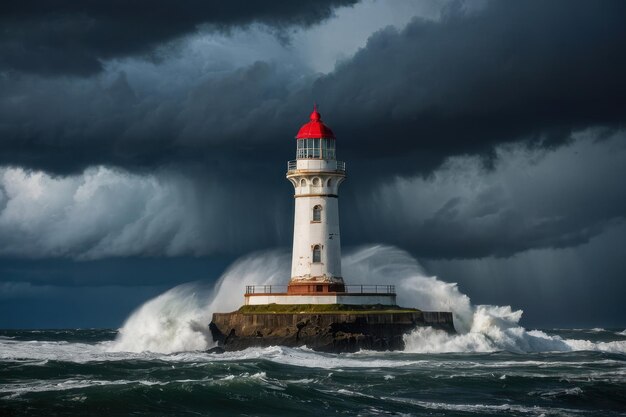 Un phare sur les mers orageuses au crépuscule