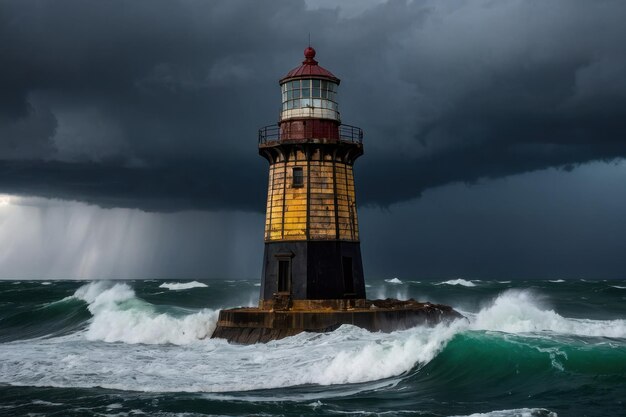 Photo un phare sur les mers orageuses au crépuscule