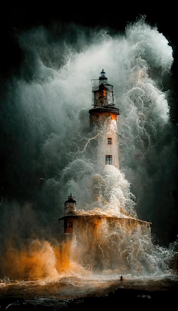 Un phare avec un nuage d'éclairs au-dessus