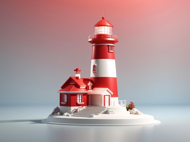 Photo phare rendu en 3d d'illuminating horizons avec balise de guidage