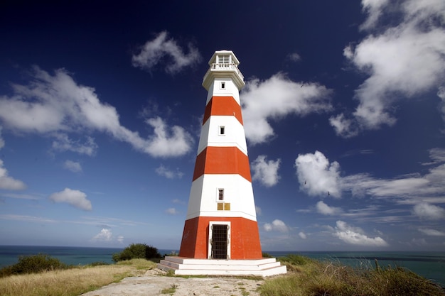 Phare sur le rivage contre le ciel