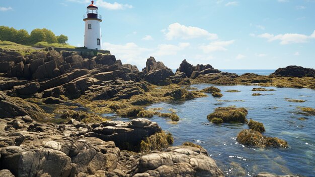 un phare sur les rochers avec l'océan en arrière-plan