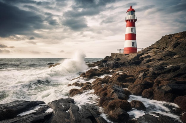 un phare sur les rochers près de la mer