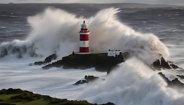 Photo un phare rouge et blanc est sur une falaise au-dessus de l'océan