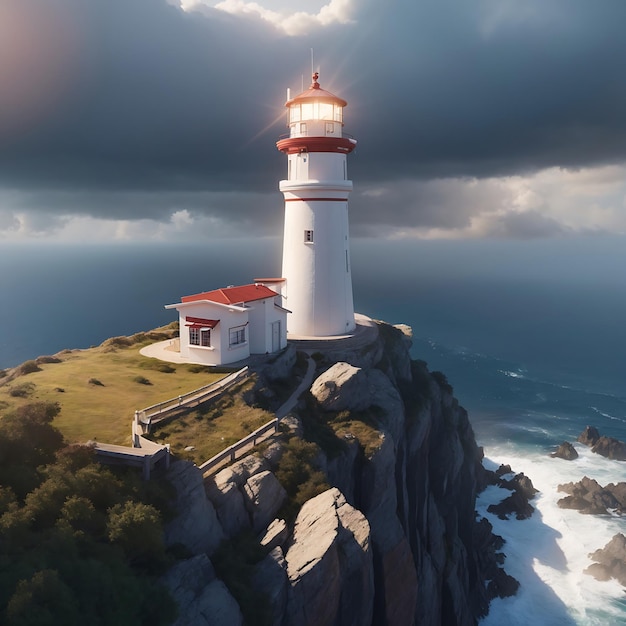 Un phare se trouve sur une falaise surplombant un corps de montagne Ai Généré