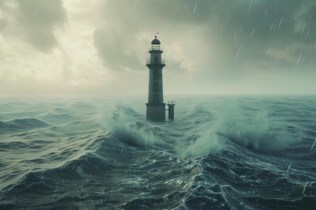 Photo un phare solitaire surplombant les mers orageuses