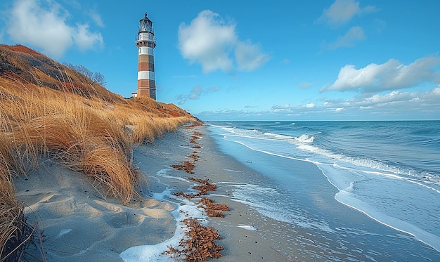 Photo le phare solitaire surplombant la plage de sandy