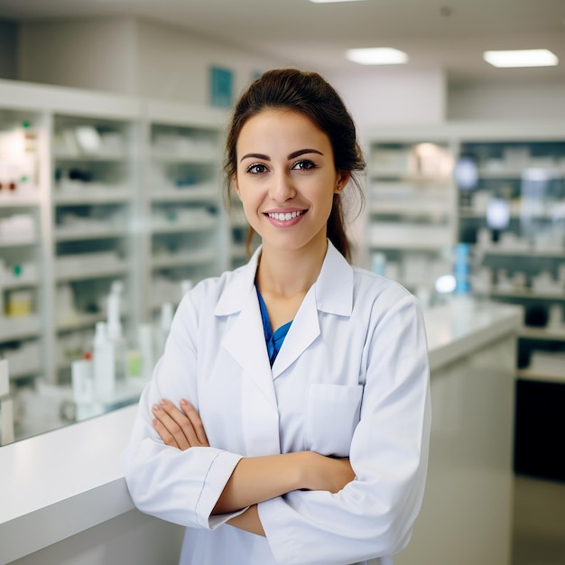 Pharmacie Confidence Pharmacien souriant avec les bras croisés