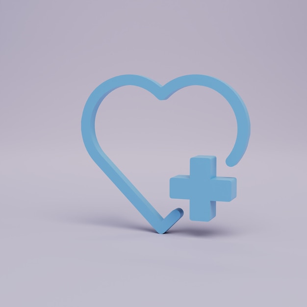 pharmacie, soins médicaux, médicaments pour entretenir le cœur. icône de cœur volumétrique avec un signe + bleu