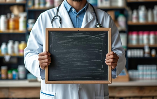 Le pharmacien présente un tableau en blanc